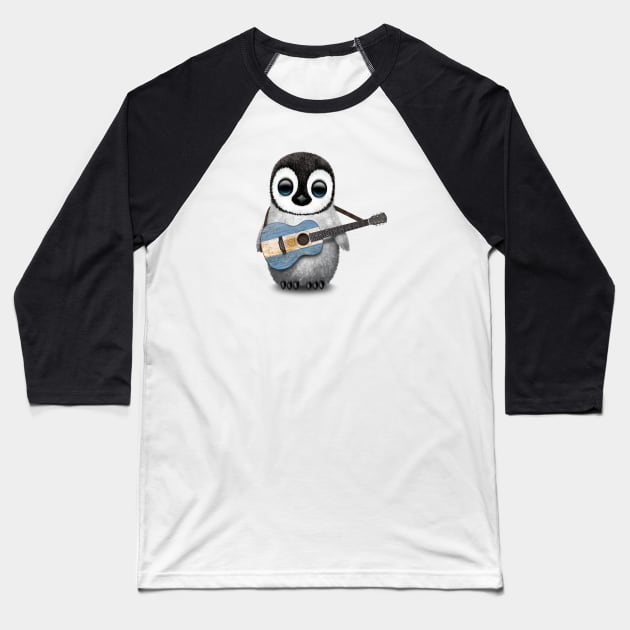 Baby Penguin Playing Argentine Flag Guitar Baseball T-Shirt by jeffbartels